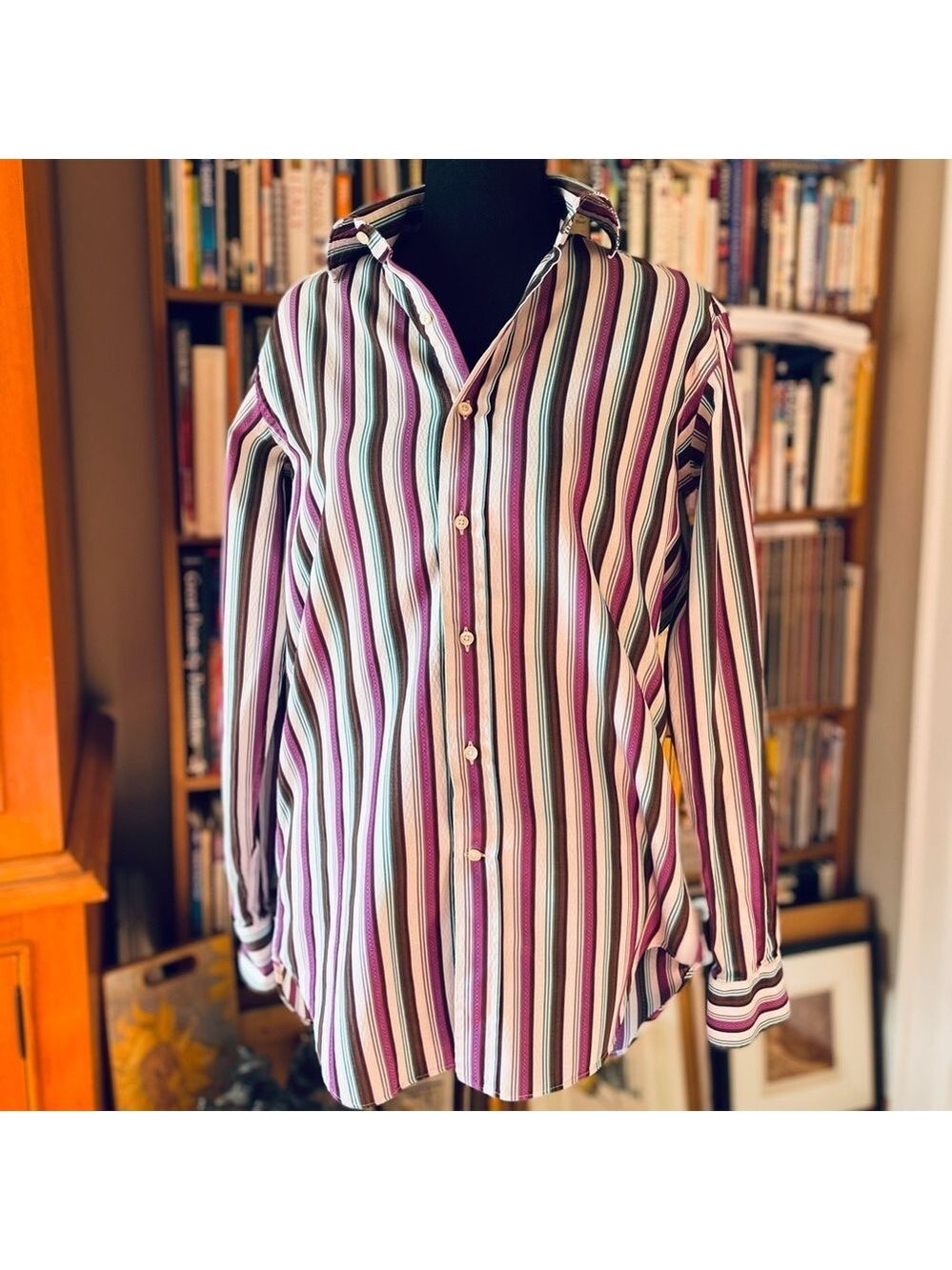 Etro Men's Striped Shirt in Purple, Black, and White